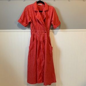 Vintage Pea Patch Red / White Striped Faux Wrap Dress